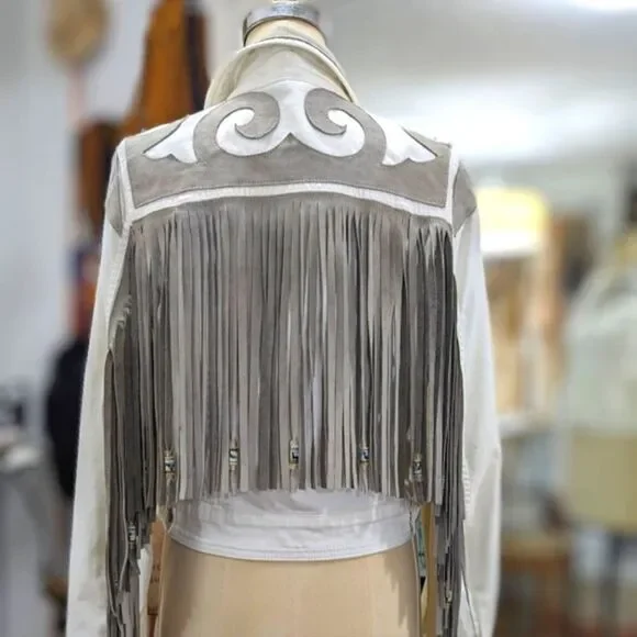 Leather & Denim Fringe Jacket - Picture 9 of 12